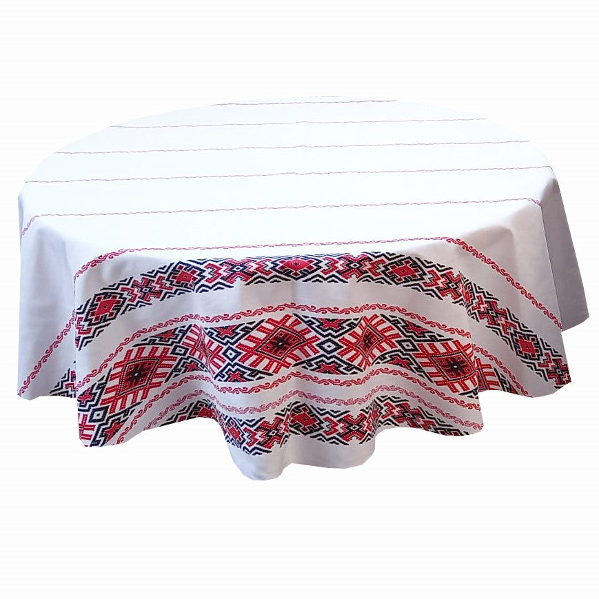 Față de masă rotundă tradițională Oltenia – bumbac 100%, model popular românesc