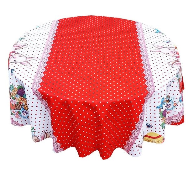 Round tablecloth made of 100% cotton with Easter bunnies