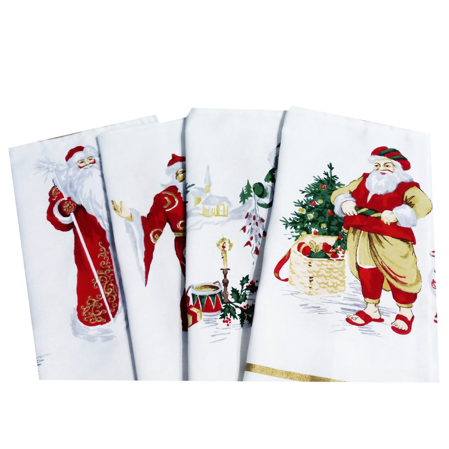 Set 4 șervete decorative de Crăciun – Moș Crăciun, bumbac 100% – MCF