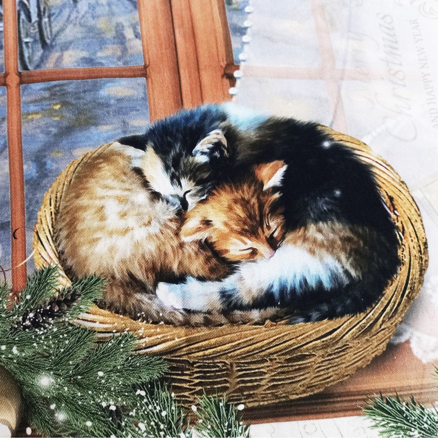 Față de masă din bumbac „Pisici Amuzante” – pentru 6 persoane, MCF, decor de Crăciun