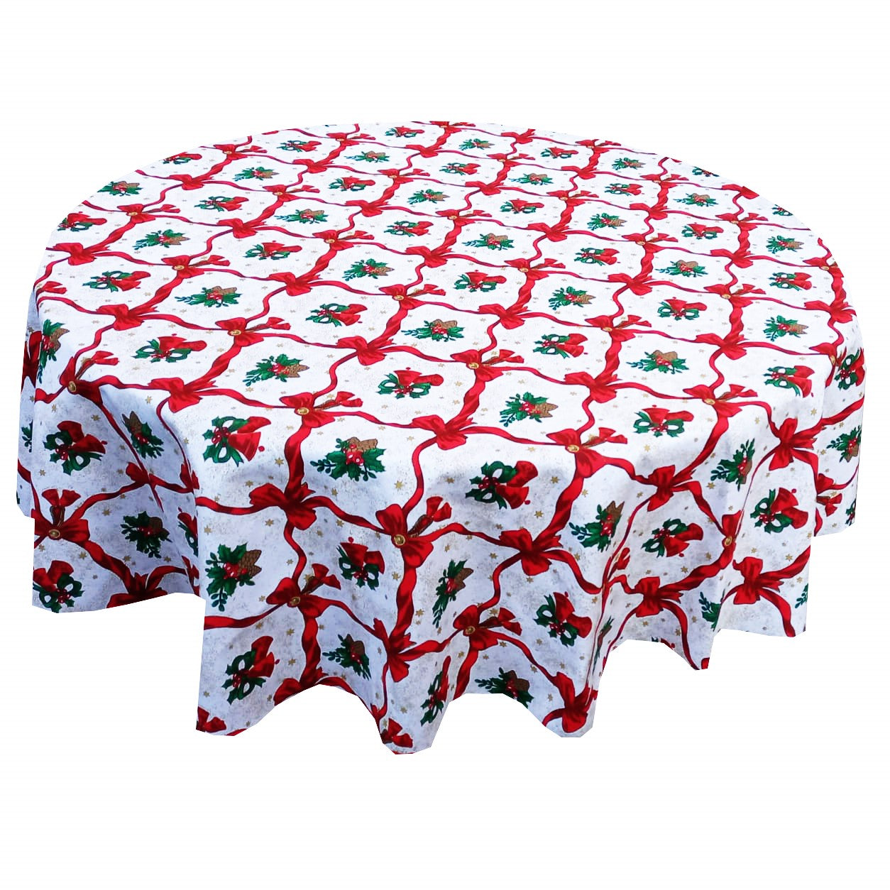 Fata de masa rotunda din bumbac 100% cu imprimeu clopotei