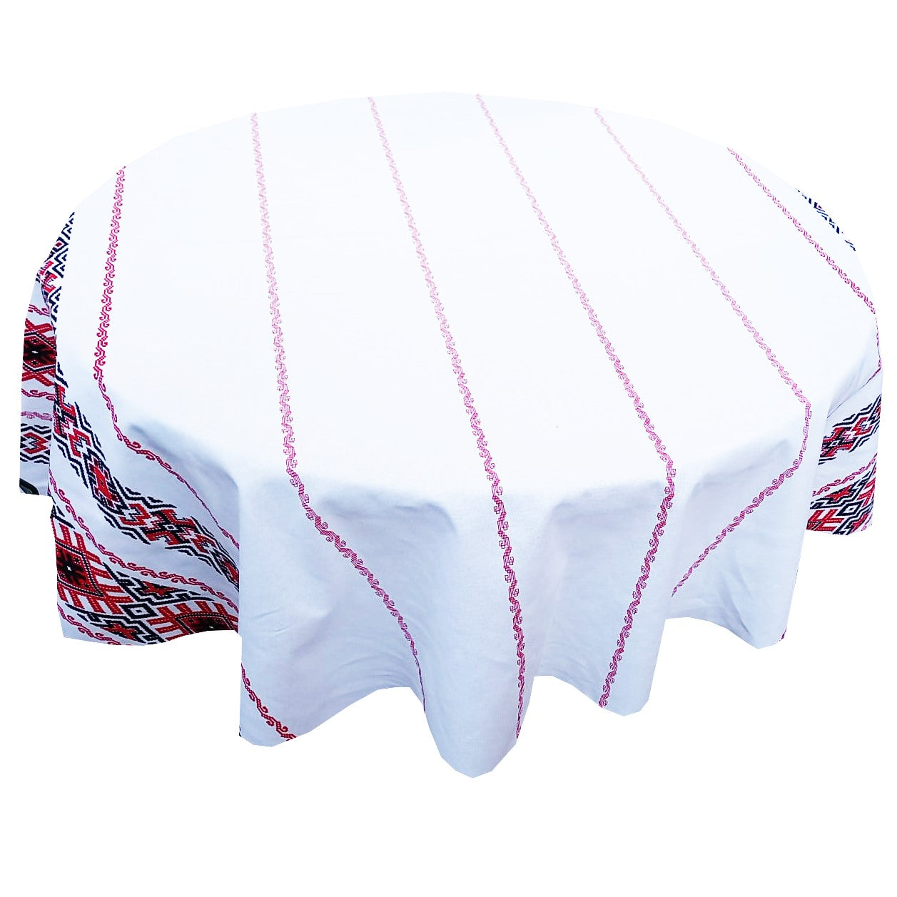 Față de masă rotundă tradițională Oltenia – bumbac 100%, model popular românesc