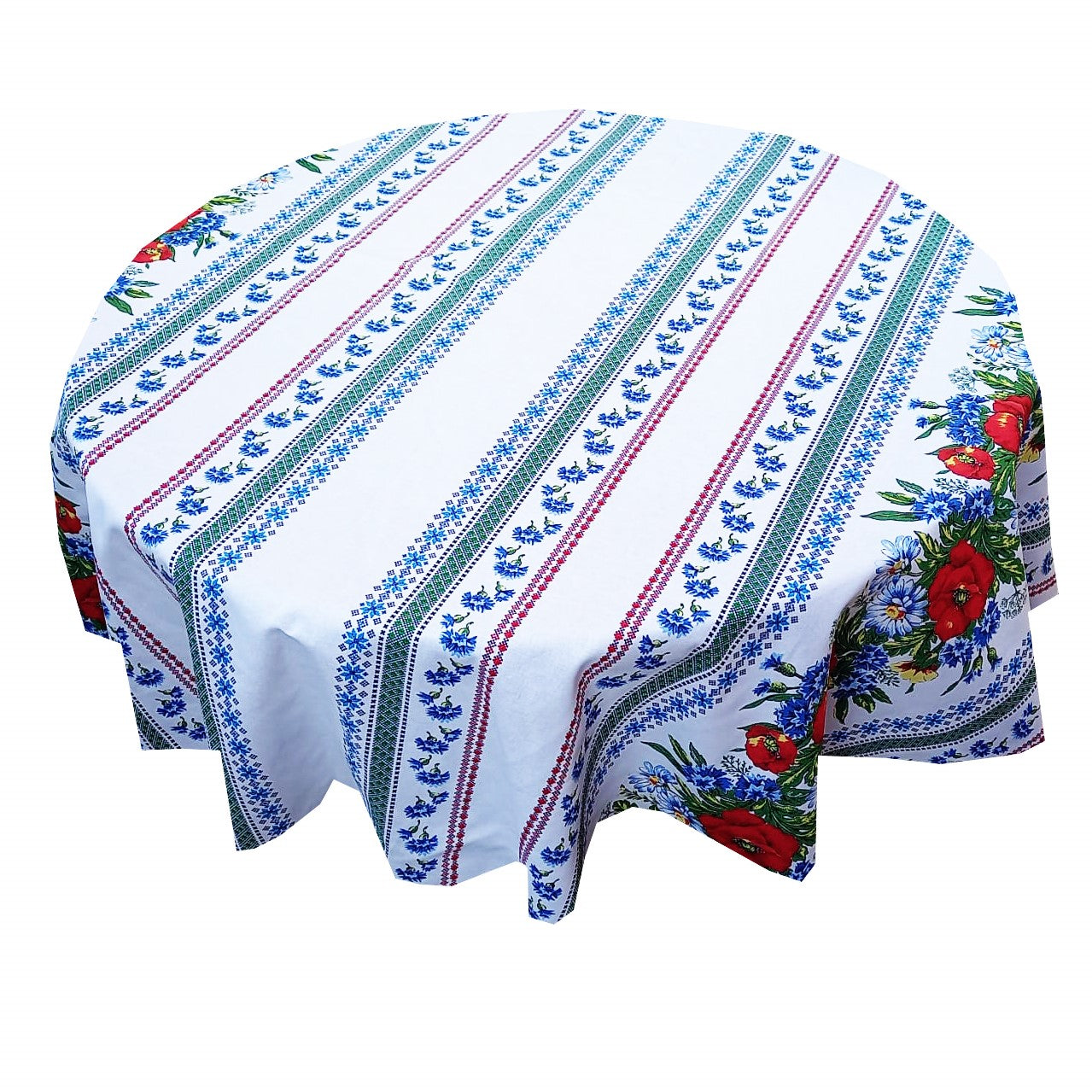 Față de masă rotundă tradițională Crișana – material textil de calitate, model popular românesc