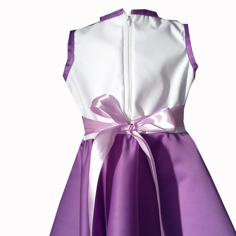 Rochie fete MCF Pisica aristocrata bumbac mov cu alb