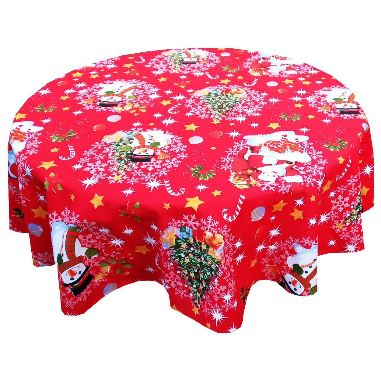 Față de masă rotundă din bumbac – imprimeu Om de zăpadă, decor de Crăciun