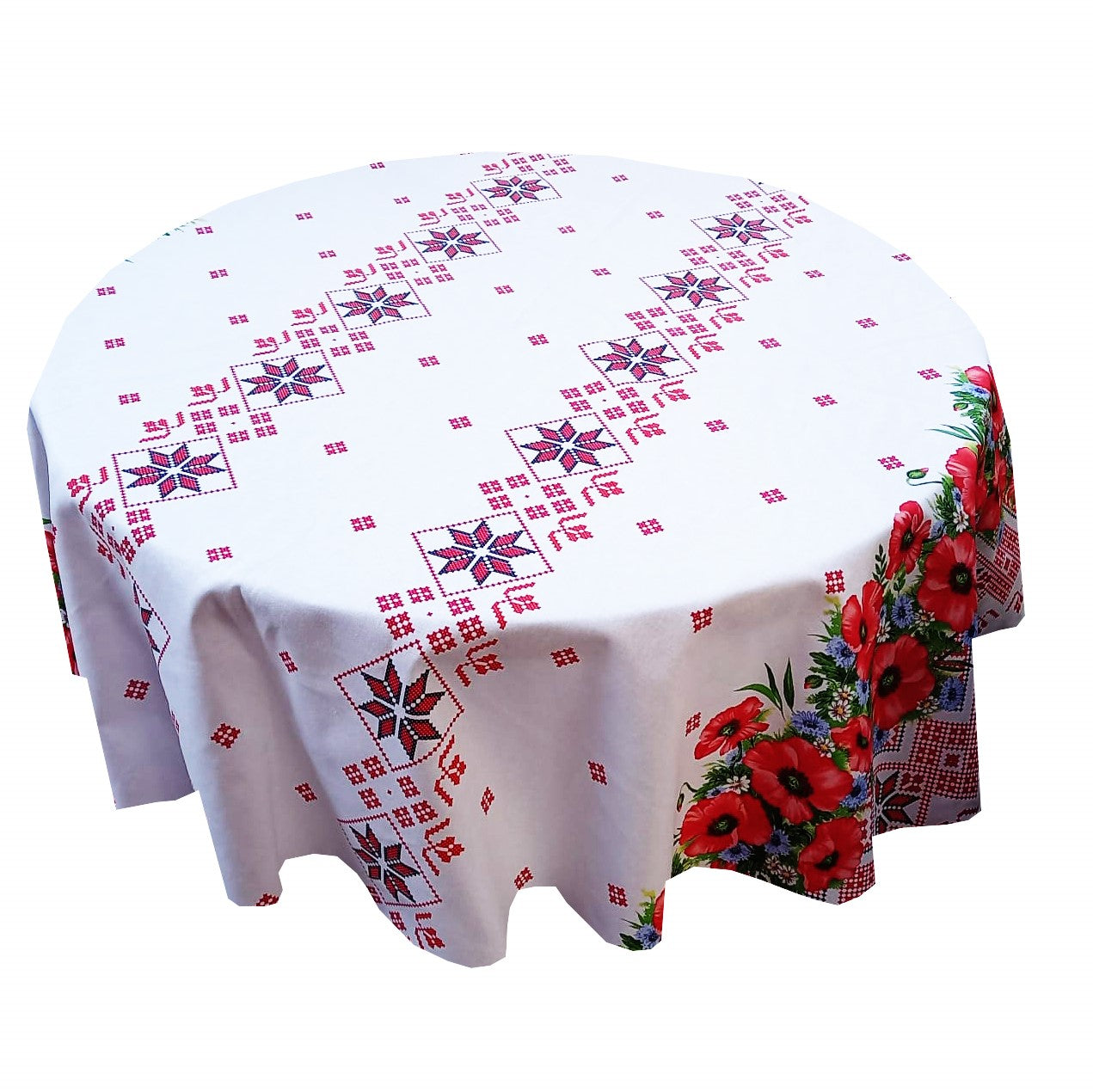 Față de masă rotundă tradițională Oaș – bumbac 100%, model popular românesc