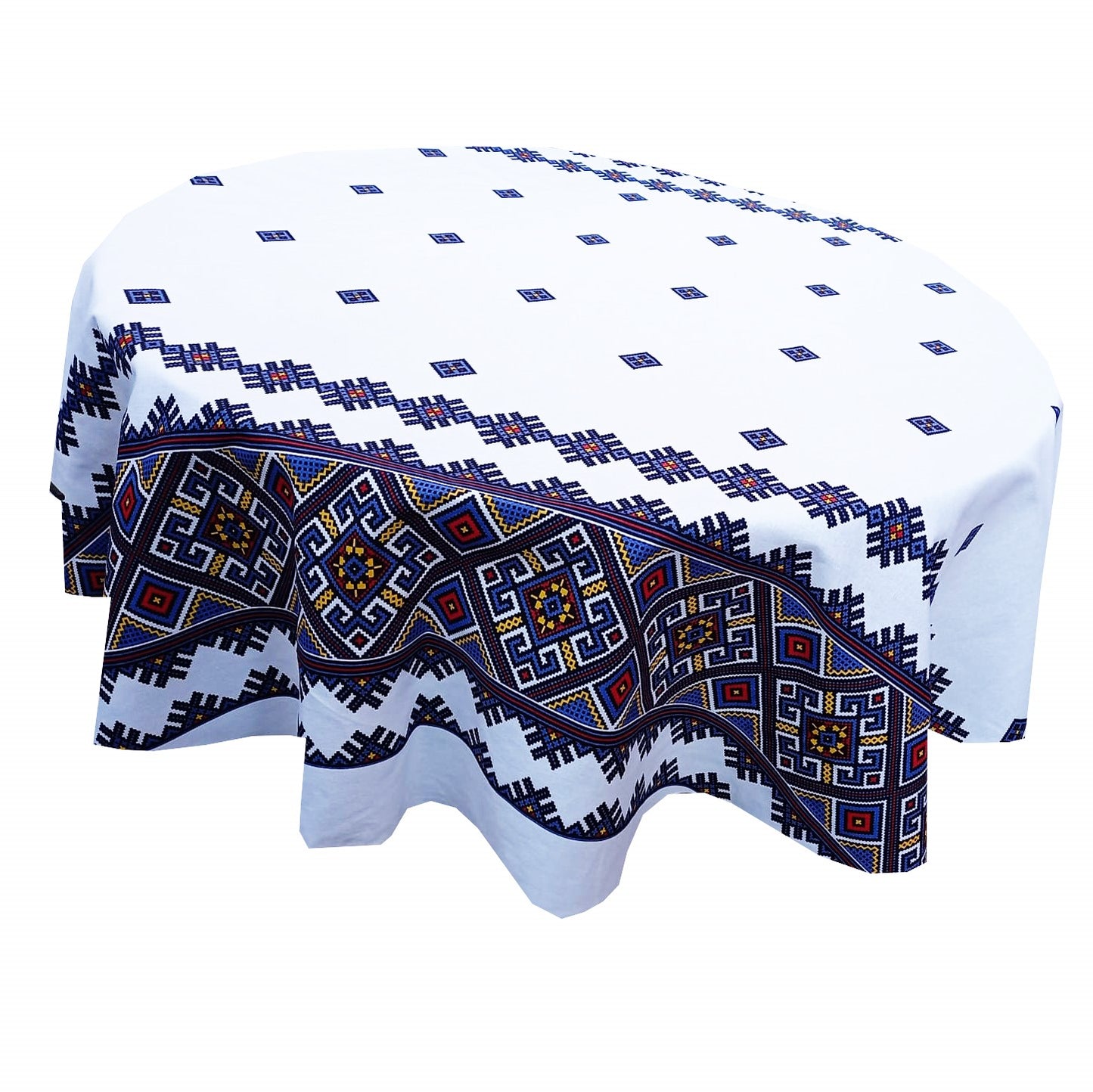 Față de masă rotundă tradițională Dobrogea – bumbac 100%, model popular românesc