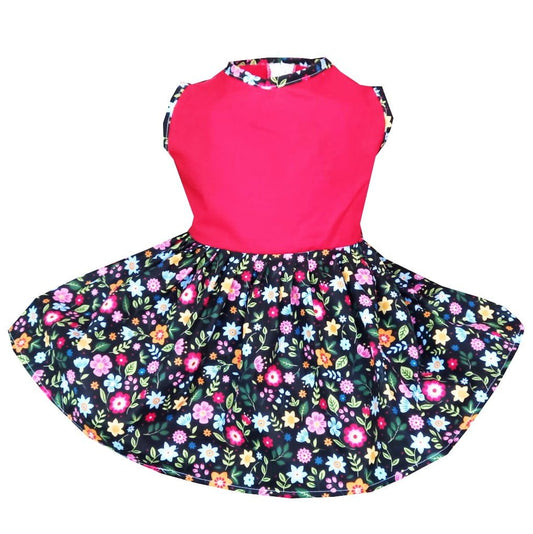 Rochie fete MCF flori de vara rosie cu flori multicolore
