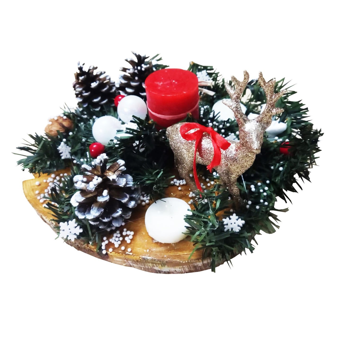 Decoratiune pentru Craciun cu conuri si globuri lucrata manual