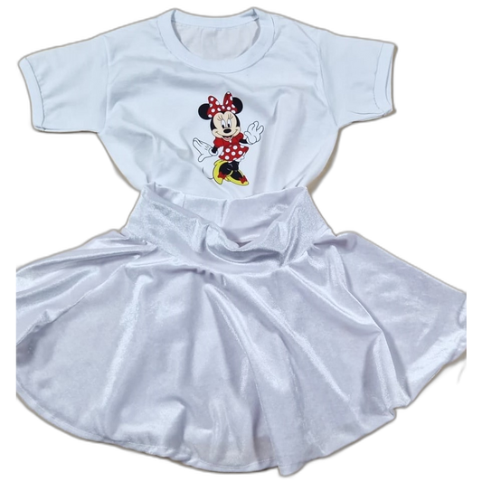 Set tricou Minnie și fustă din catifea albastra