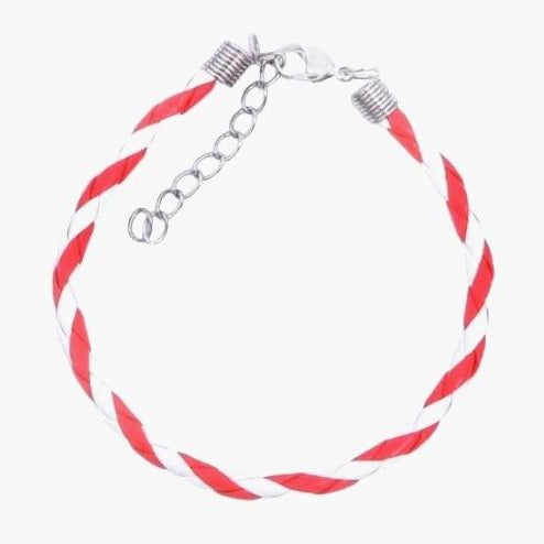 Brățară Mărțișor din Piele Ecologică Împletită, Alb și Roșu, Sistem Reglabil cu Închizătoare Metalică - MCF România