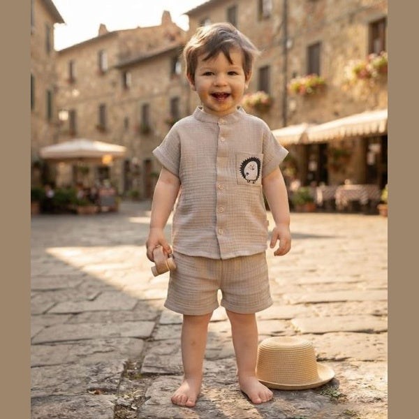 Costum copii din muselină de bumbac MCF – Bej Natural