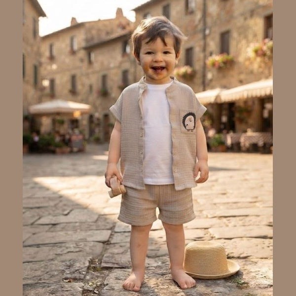 Costum copii din muselină de bumbac MCF – Bej Natural