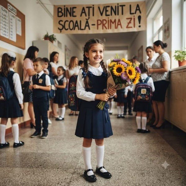 Sarafan fete uniforma scoala din crep bleumarin