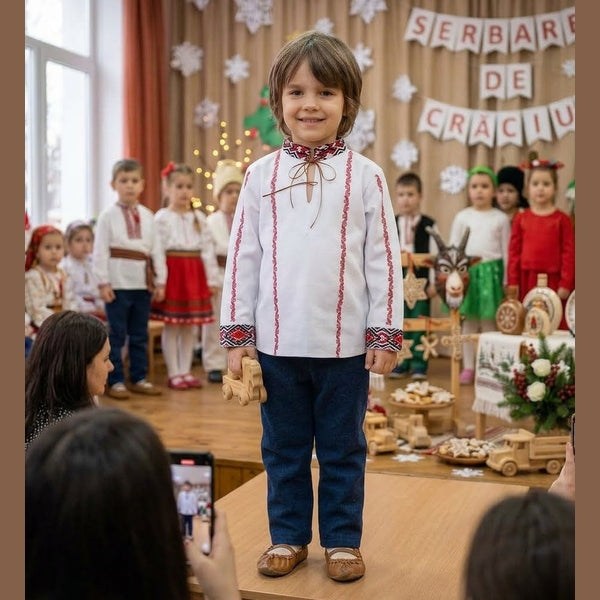 Cămașă tradițională băieți Oltenia cu imprimeu popular | MCF