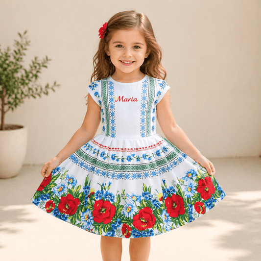 Multicolored summer cotton dress with traditional print from Crisana MCF