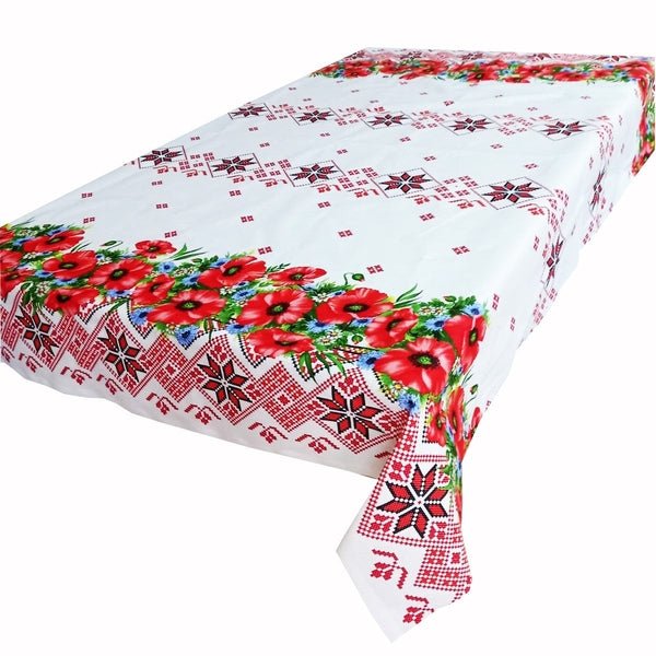 Față de masă decorativă din bumbac cu flori de mac | MCF SRL - MCF România