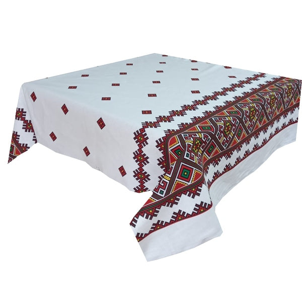 Față de masă decorativă tradițională Banat – bumbac 100%, MCF, model popular românesc - MCF România
