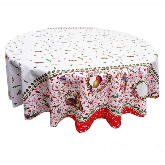 Față de masă rotundă din bumbac 100% cu iepurași de Paște – decor festiv elegant - MCF România