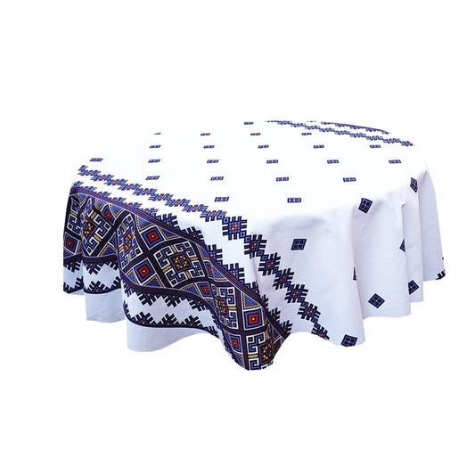 Față de masă rotundă tradițională Dobrogea – bumbac 100%, model popular românesc - MCF România