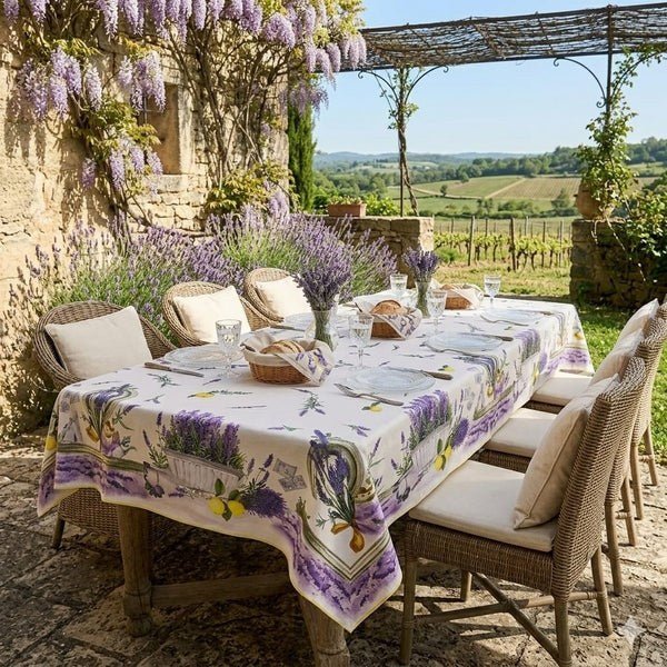 Lavender flowers tablecloth for 6 people MCF
