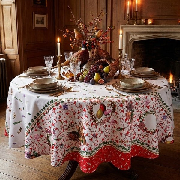 Round tablecloth made of 100% cotton with Easter bunnies