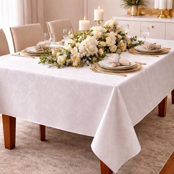 White tablecloth new Damask cotton