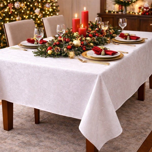 White tablecloth new Damask cotton