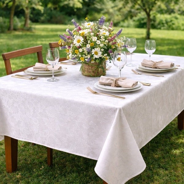 White tablecloth new Damask cotton