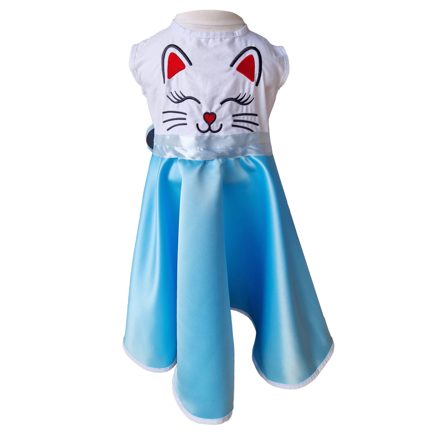 Rochie fete MCF Pisica aristocrata bumbac albastru cu alb