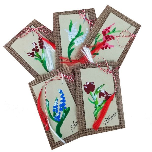 Mărțișoare Handmade Unicat, Pictate Manual pe Suport Rustic de Iută, Modele Florale Diverse - MCF România