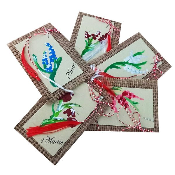 Mărțișoare Handmade Unicat, Pictate Manual pe Suport Rustic de Iută, Modele Florale Diverse - MCF România