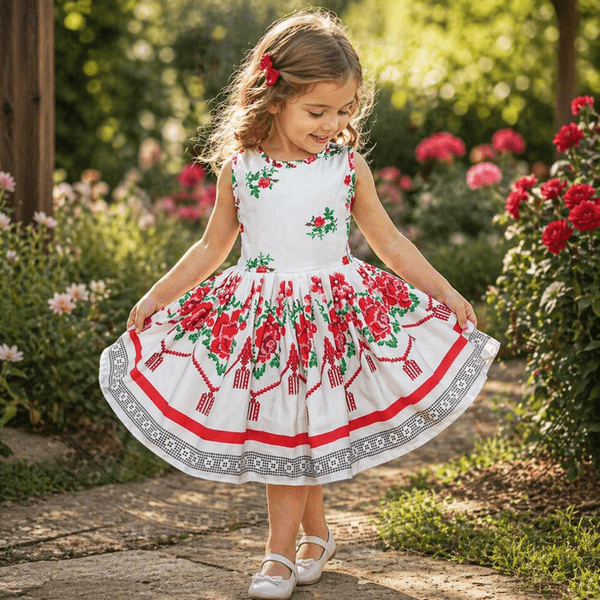 Rochie fete MCF traditionala Moldova rosu - personalizata cu nume