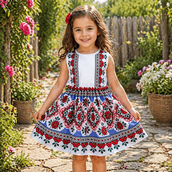 Traditional Muntenia MCF girls' dress, multi-colored, summer cotton