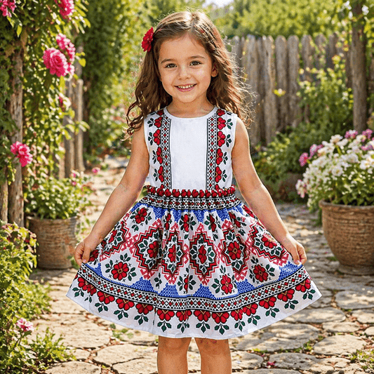 Traditional Muntenia MCF girls' dress, multi-colored, summer cotton