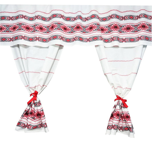 Perdea de bucătărie Oltenia – bumbac 100%, MCF, 150x200 cm, model tradițional românesc - MCF România
