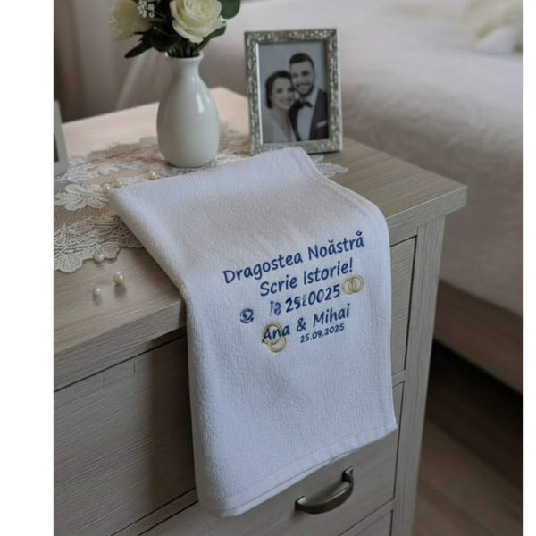 Prosop personalizat nunt? – brodat cu mesaj „De azi nu mai sunt fecior...” – cadou mire / nunt? - MCF România