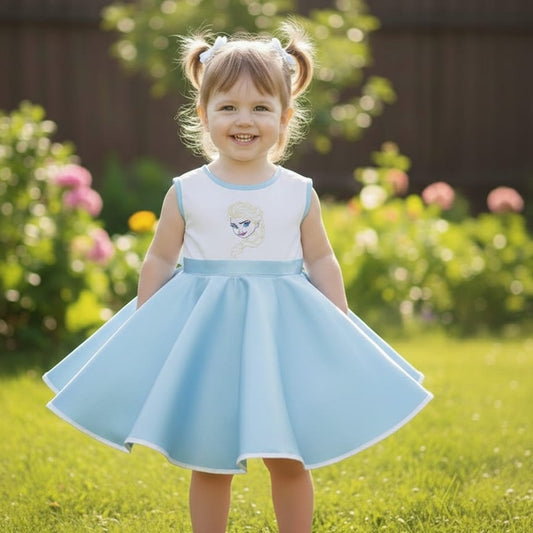 Rochie fete MCF Elsa bumbac albastru si alb - MCF România