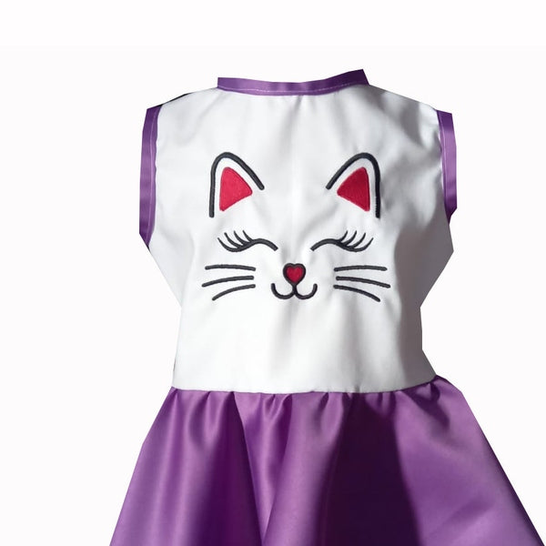 Rochie fete MCF Pisica aristocrata bumbac mov cu alb - MCF România