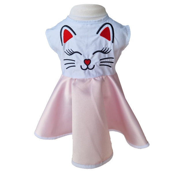 Rochie fete MCF Pisica aristocrata bumbac roz cu alb - MCF România