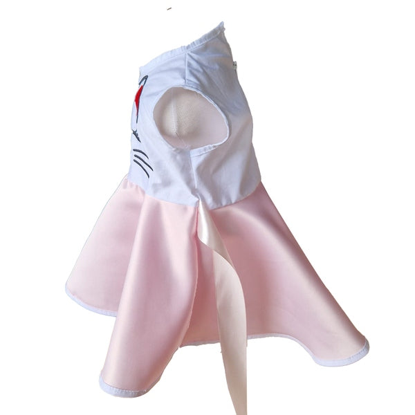 Rochie fete MCF Pisica aristocrata bumbac roz cu alb - MCF România