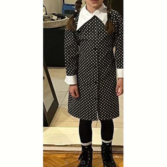 Rochie fete MCF Wednesday bumbac negru cu buline albe - MCF România