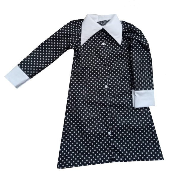 Rochie fete MCF Wednesday bumbac negru cu buline albe - MCF România