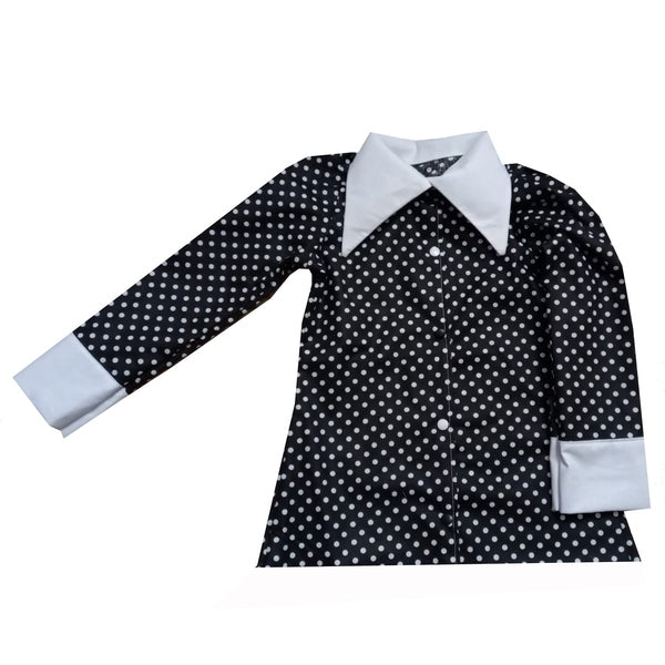 Rochie fete MCF Wednesday bumbac negru cu buline albe - MCF România