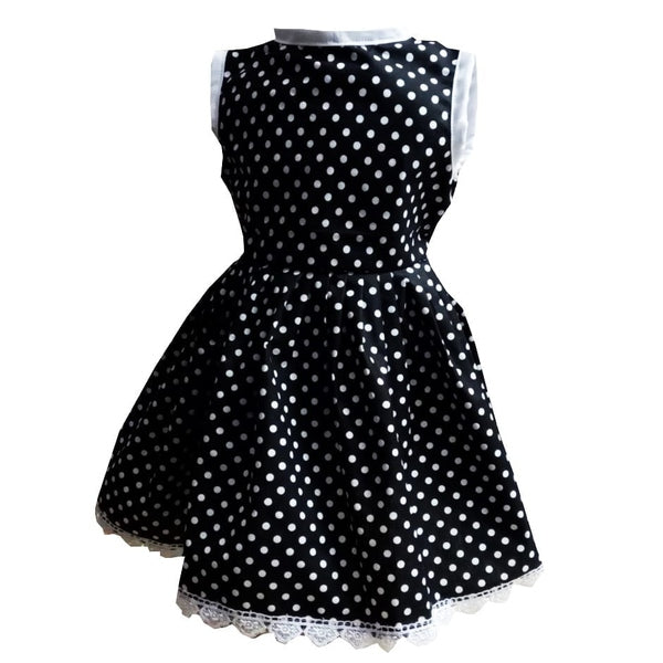 Rochie fete MCF buburuza de vara bumbac negru cu buline albe - MCF România