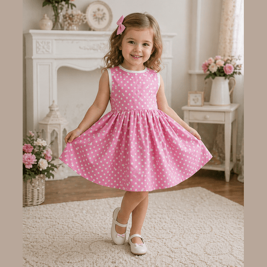 Red cotton dress with white polka dots for summer Ladybug