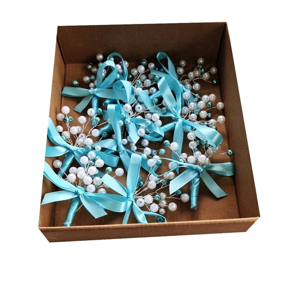 Set 8 cocarde nuntă din lemn – Mire, Mireasă, Nași și Părinți, 7×7 cm | MCF - MCF România