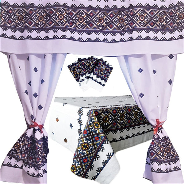 Set 8 piese Perdea fata de masa si 6 servete MCF Traditional Dobrogea - MCF România