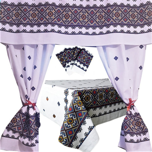 Set 8 piese Perdea fata de masa si 6 servete MCF Traditional Dobrogea - MCF România