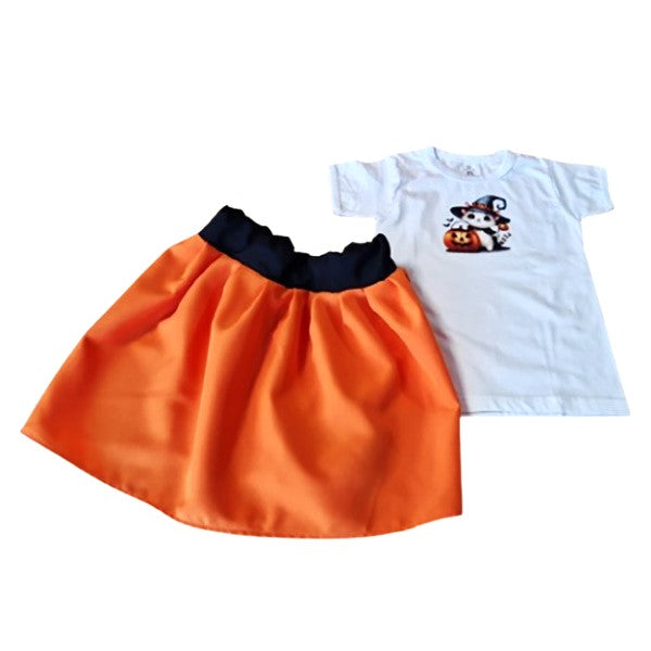 Set costum Halloween fete tricou fustă portocalie - MCF România